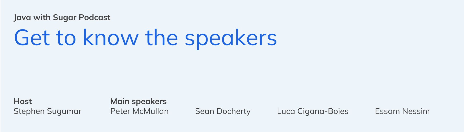 podcast get to know the speakers