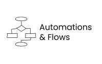 Simple black-and-white flowchart icon next to the text “Automations & Flows.”