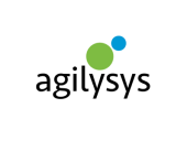 Agilysys logo with the company name in black lowercase letters and two colored circles, one green and one blue, above the text.
