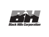 Black Hills Corporation logo with stylized “BH” lettering featuring mountain shapes and horizontal lines, with the company name written below.