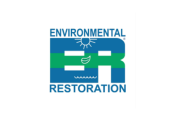 Environmental Restoration logo featuring the letters “ER” in blue and green with icons of a sun, leaf, and water waves.