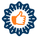 Blue badge-style icon with an orange hand giving a thumbs-up in the center.