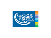 George Brown College logo with white text on a blue background and a vertical strip of multicolored bars on the right.