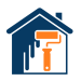 House outline in blue with an orange paint roller inside.