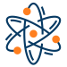Atomic-style icon with blue orbiting paths and orange spheres.
