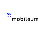 Mobileum logo with a blue gradient abstract “M” icon made of dots and shapes, followed by the company name in rounded black lettering.