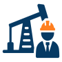Oil & gas icon beside a person in a suit wearing an orange hard hat, representing the oil and gas industry.
