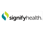 Signify Health logo with a green and teal abstract icon next to the words “signify health” in black lowercase text.