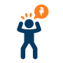 Icon of a person holding their head with a lightning bolt speech bubble, representing stress.