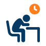Icon of a tired person resting their head on a desk with a clock above, representing delays or long wait times.