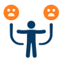 Icon of a person balancing unhappy employee faces, representing service challenges.