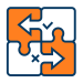 Puzzle-piece icon with arrows and check and X symbols.