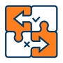 Puzzle-piece icon with arrows and check and X symbols, representing alignment and decision-making in a Data 360 process.