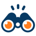 Binoculars icon with orange lenses.