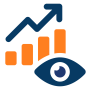 Icon showing an upward growth chart and an eye, representing analytics, visibility, and performance insights in a Data 360 framework.