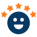 Smiling face icon surrounded by five stars.
