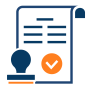 Icon of a stamped document with a checkmark symbol indicating approval or validation.