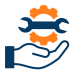 Hand holding a wrench and gear icon, representing service optimization and support.