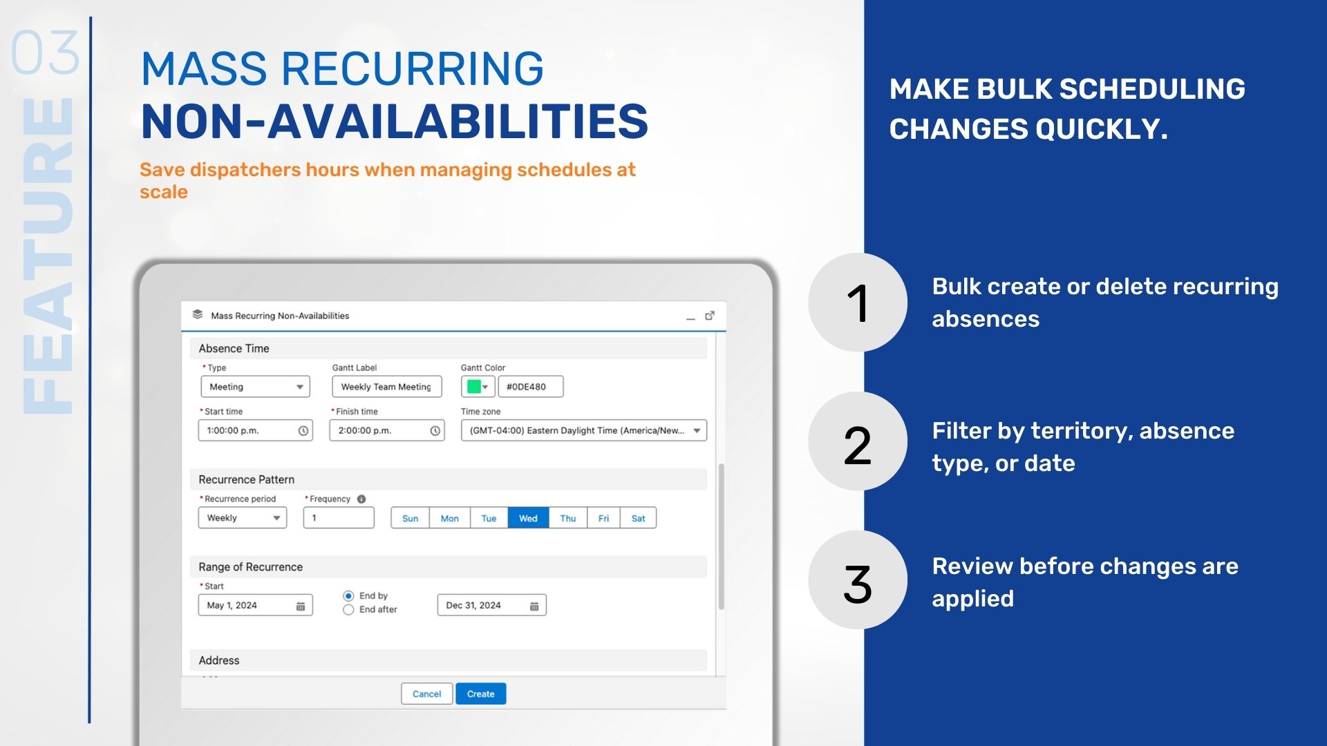 SFS-X feature Mass Reccuring non availabilities