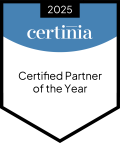 Certinia Partner of the Year badge. 2025