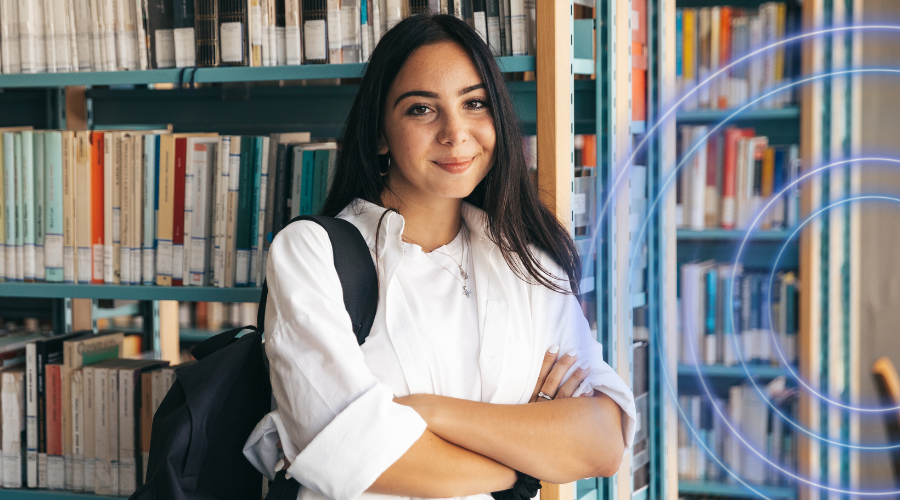 Student in a library