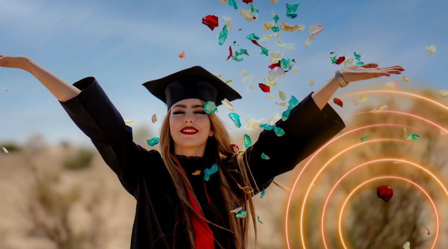 Graduate in gown and cap