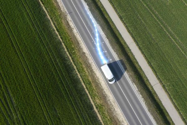 Field service truck on the road, powered by AI