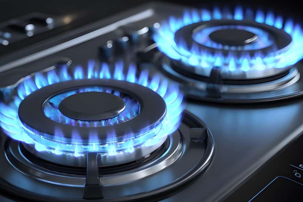 Two natural Gas Stove Elements Burning Flames