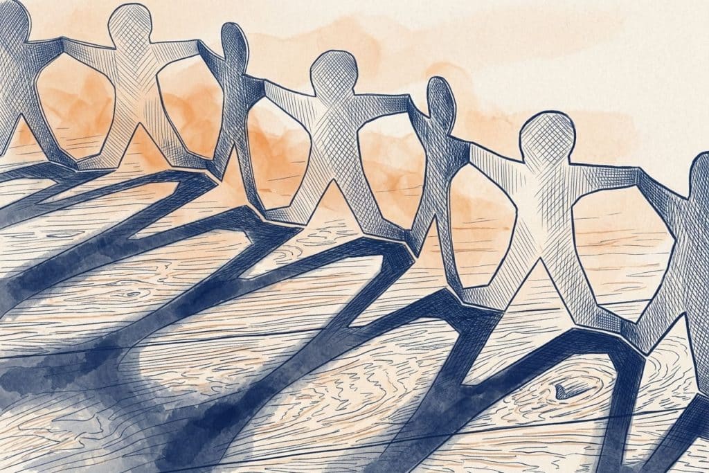 Chain of helpers in origami, representing AI agents and human collaboration